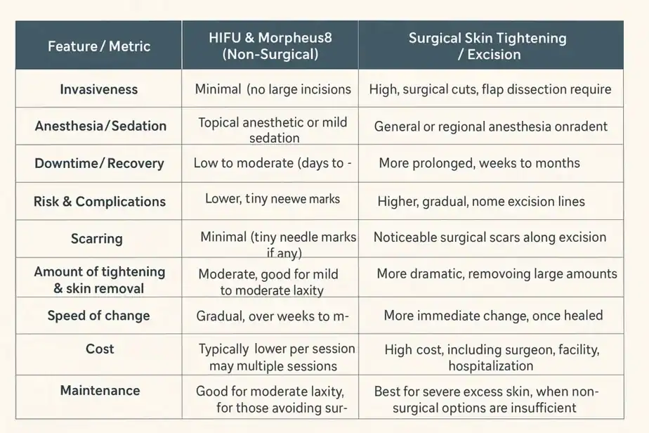 Table showing benefits of Lipo Freeze 2 U West Yorkshire treatments for skin tightening following weight loss injections.